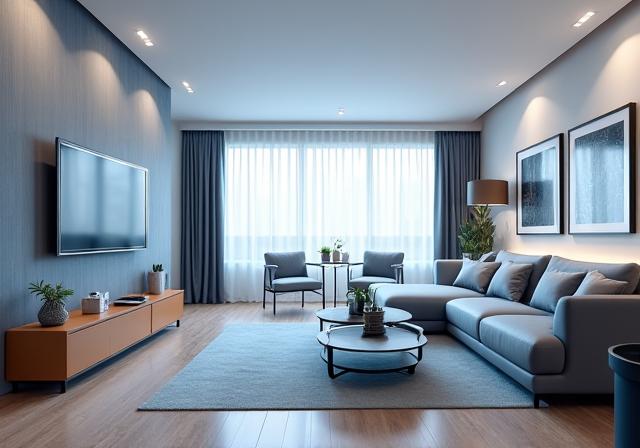 Interface d'une visite virtuelle 360 d'un appartement moderne